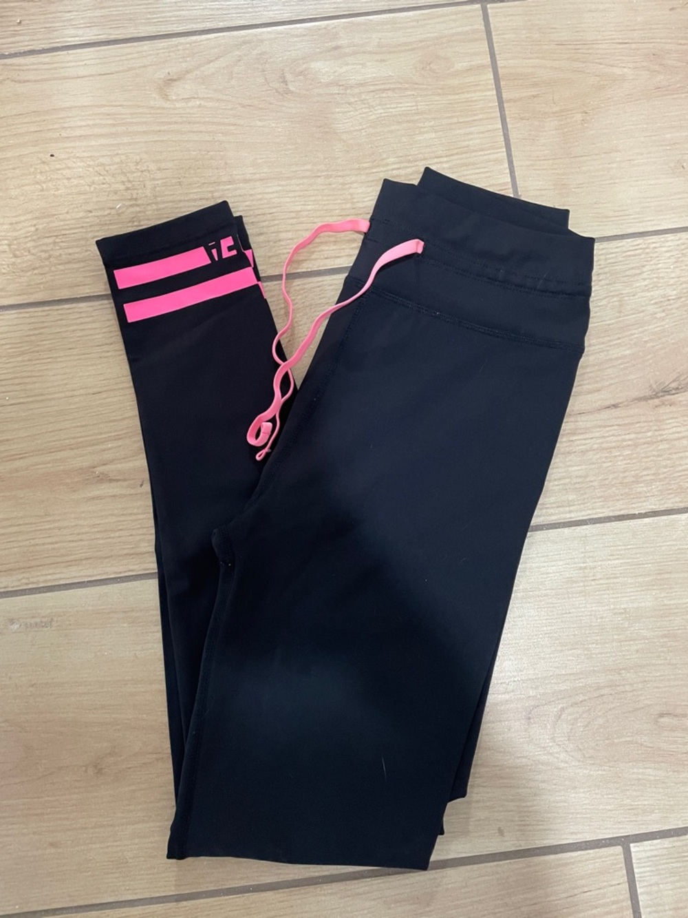 White Fox Boutique Black Leggings with Pink Accents